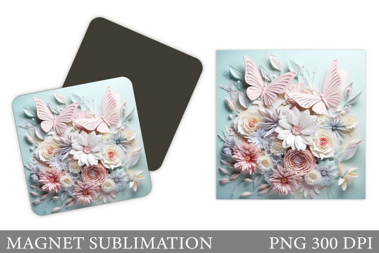 3D Butterflies Magnet Design. Butterflies Square Magnet example image 1