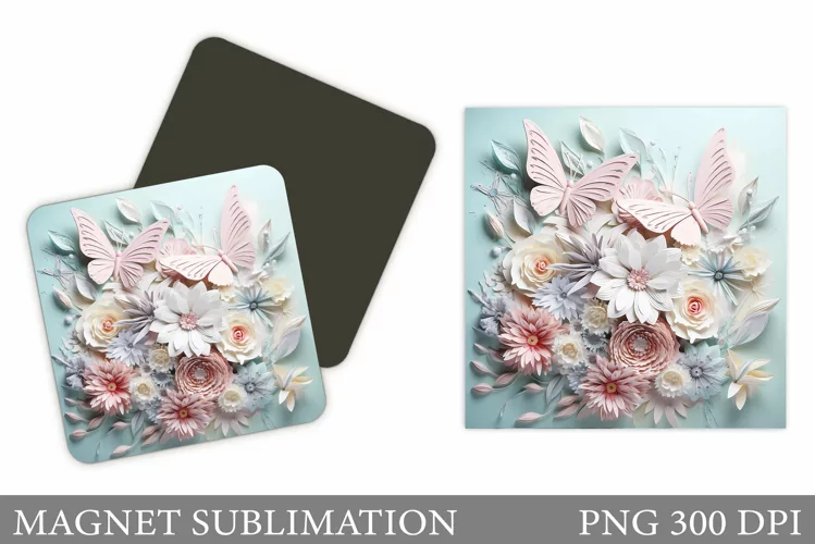3D Butterflies Magnet Design. Butterflies Square Magnet