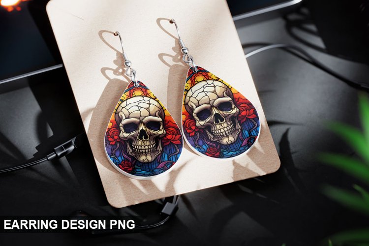 Stained Glass Halloween Skull Earring Design