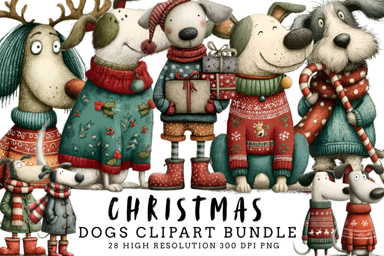 Christmas Dogs Clipart Bundle | Cute Holiday Dog PNG Set