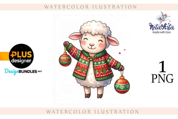 Christmas Sheep in Watercolor Style example image 1