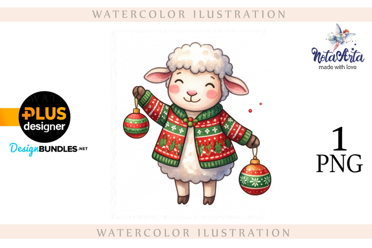 Christmas Sheep in Watercolor Style