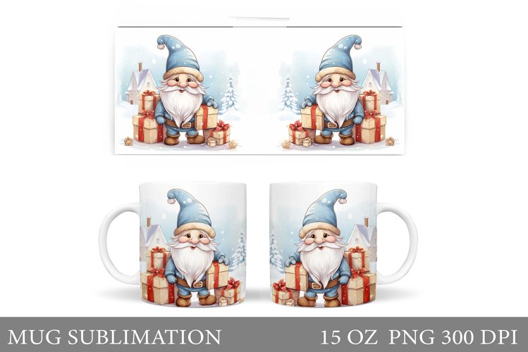 Winter Gnome Mug Wrap Design. Gnome Mug Sublimation