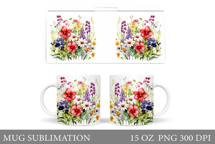 Wildflowers Mug Sublimation. Flowers Mug Wrap Template example image 1