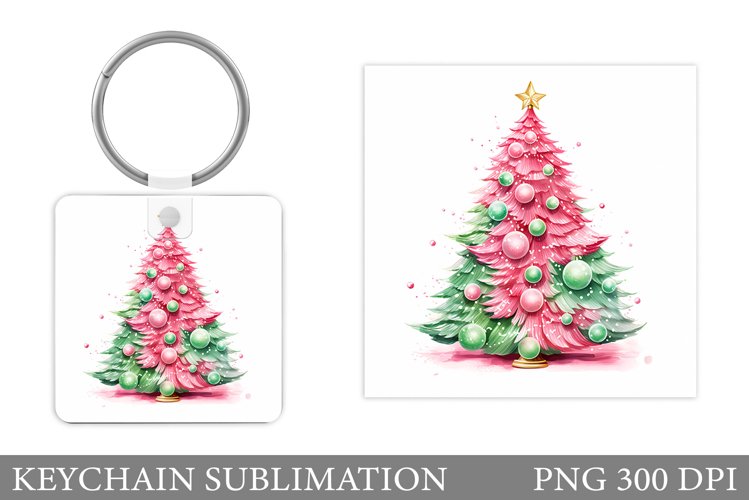 Pink Christmas Tree Keychain. Christmas Keychain Sublimation