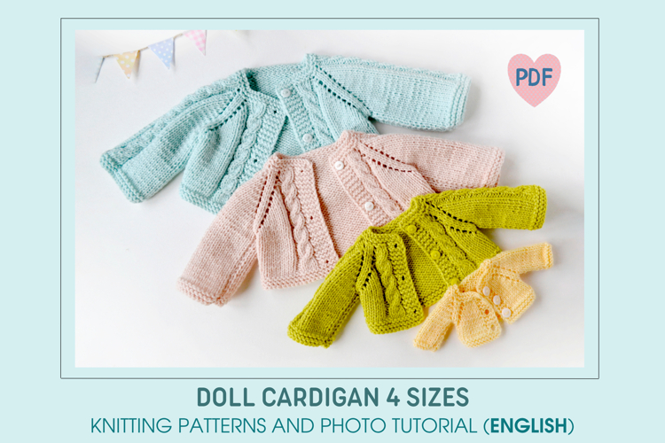 Knitted cardigan for Waldorf dolls. 4 sizes. PDF pattern