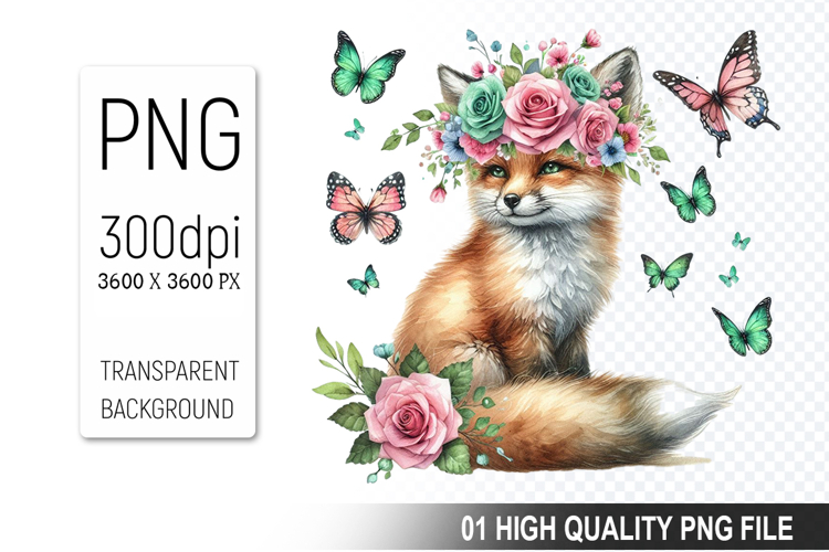 Cute Watercolor Fox Clipart Image 3