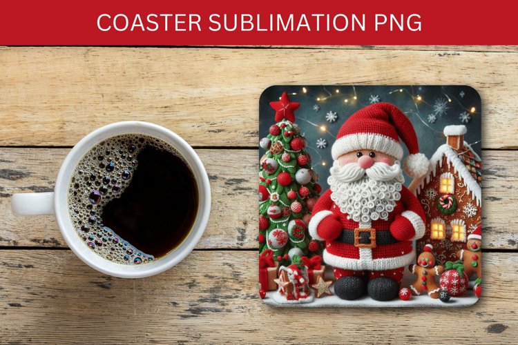 square coaster - knitted santa claus example image 1