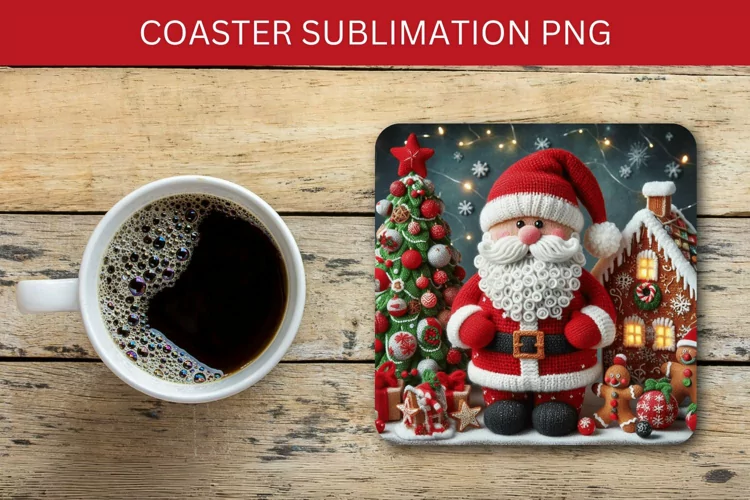 square coaster - knitted santa claus