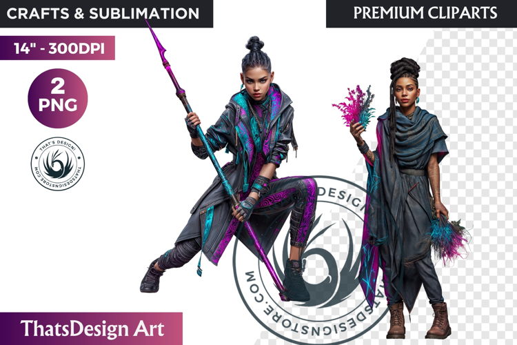 Urban Neon Witch Sublimation Graphics, Cyberpunk PNG