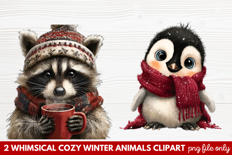Whimsical Cozy Winter Animals Clipart | Cute Snowy Forest