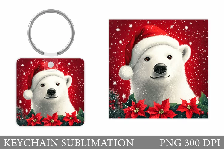 Cute Bear Keychain Design. Christmas Keychain Sublimation