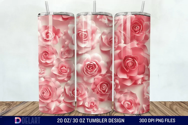 3D Flower Seamless Roses Tumbler Wrap
