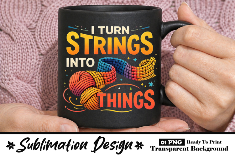 I Turn Strings Into Things Creative Crochet Mug Design