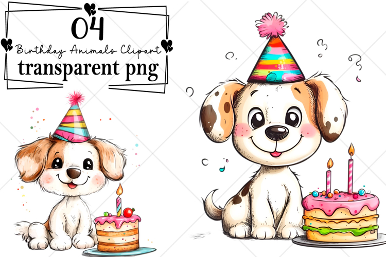 Whimsical Birthday Animals Clipart Watercolor PNG