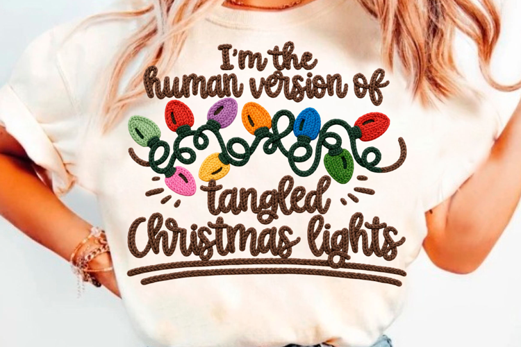 Cute Christmas Lights T-Shirt Design With Handmade Sweater