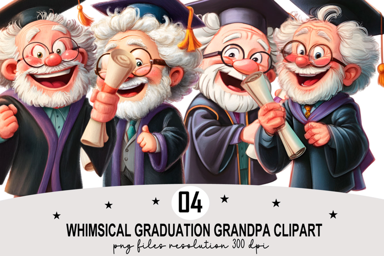 Whimsical Graduation Grandpa Clipart Watercolor PNG