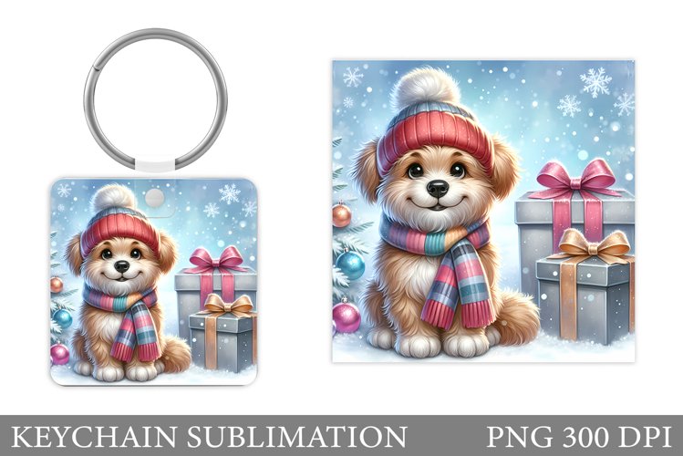 Christmas Dog Keychain. Christmas Keychain Sublimation example image 1