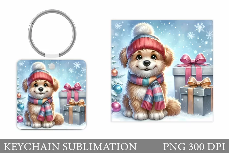 Christmas Dog Keychain. Christmas Keychain Sublimation