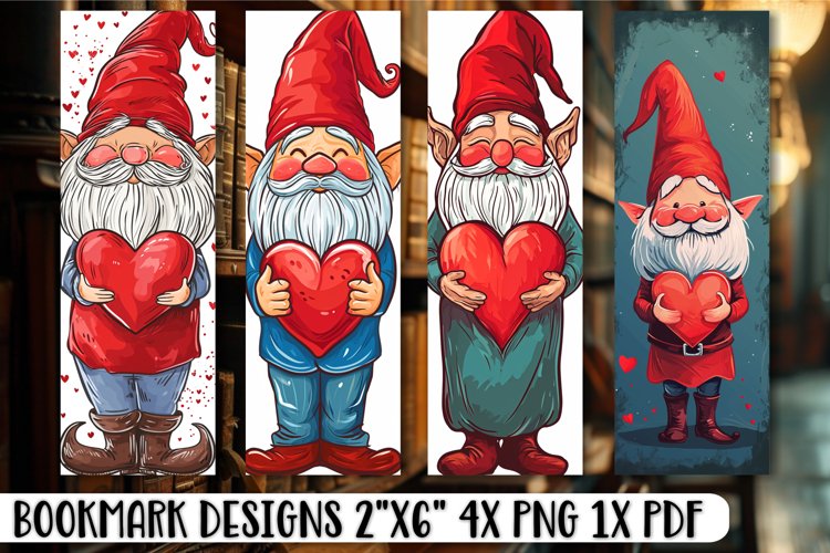 Watercolor Gnome Hearts Printable Bookmarks
