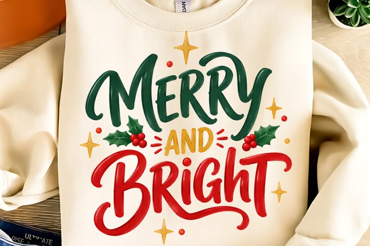 Merry and Bright PNG, Christmas Bow PNG, Funny Christmas PNG example image 1