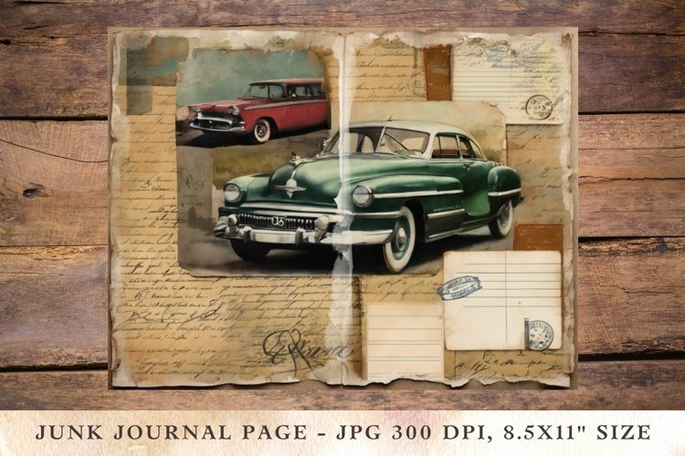 Printable Junk Journal Pages postcard car 2