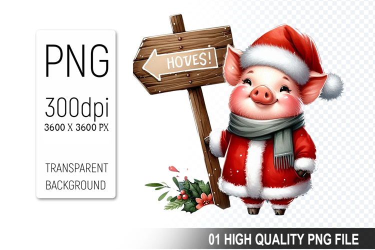 Christmas Pig in Santa Outfit Clipart, High-Quality PNG