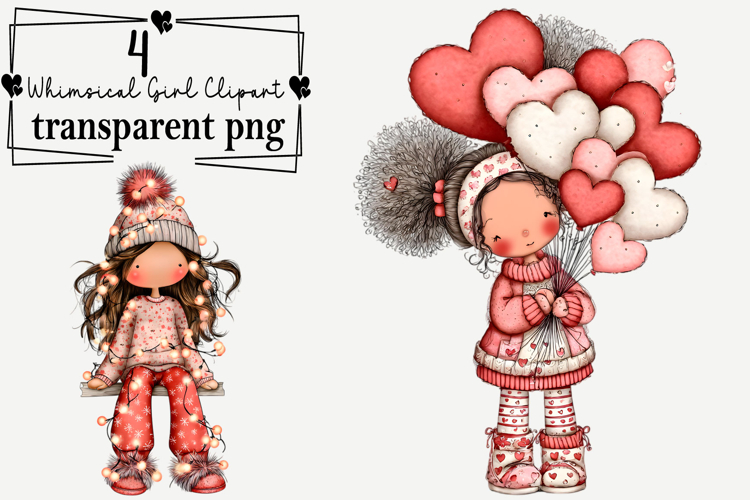 Whimsical Girl Clipart Watercolor PNG example image 1
