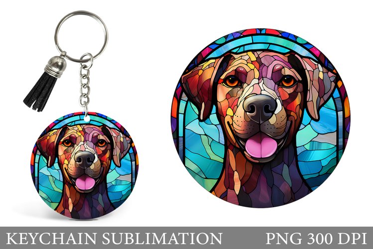 Dog Keychain Design. Stained Glass Dog Round Keychain example image 1