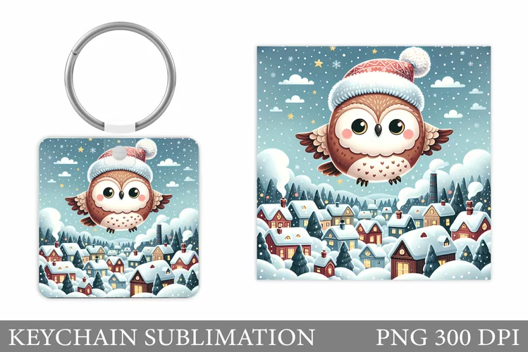 Cute Owl Keychain Design. Winter Keychain Sublimation