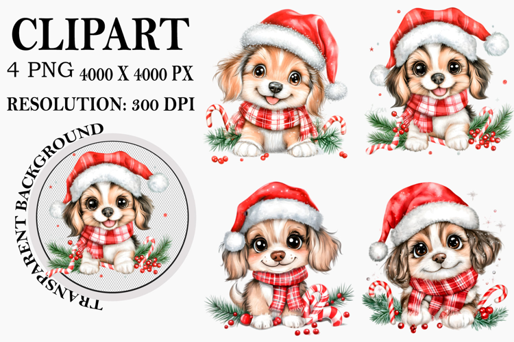 Whimsical Christmas Peeking Dog Clipart Watercolor PNG