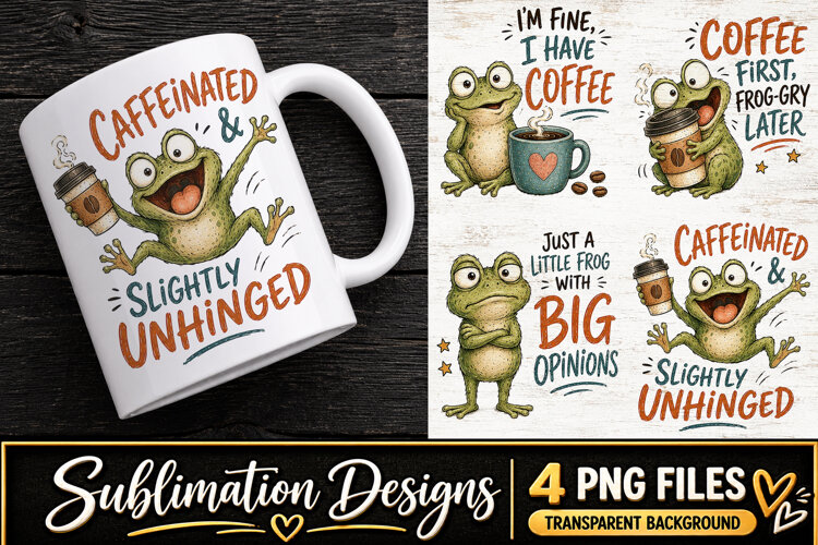 Funny Frog Coffee Clipart Sublimation PNG example image 1