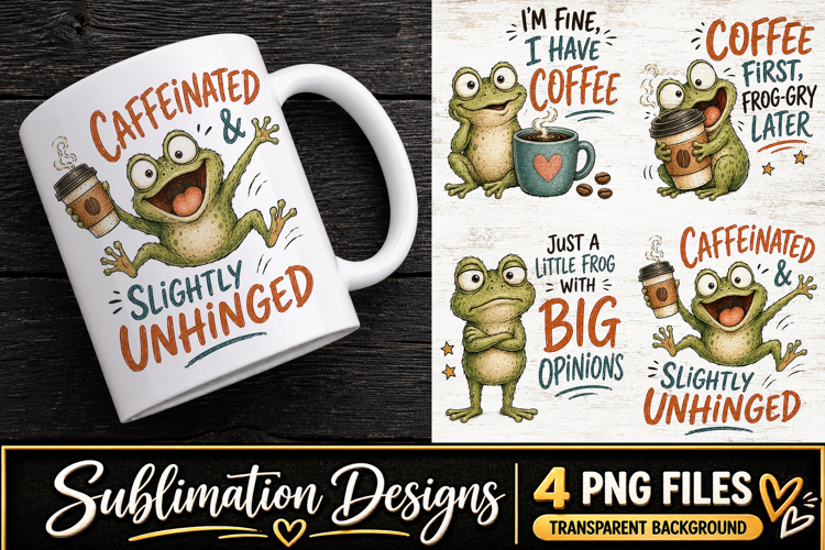 Funny Frog Coffee Clipart Sublimation PNG