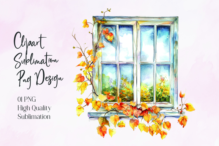 Autumn Window Watercolor Sublimation PNG