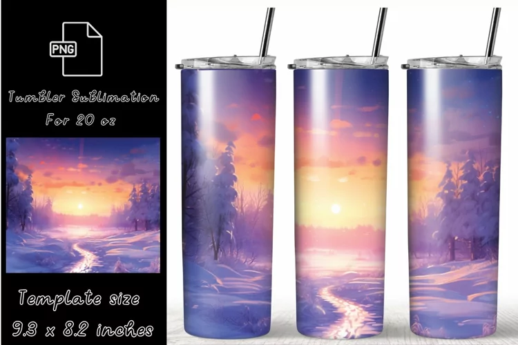 20oz Skinny Tumbler, Watercolor Winter Tumbler Sublimation