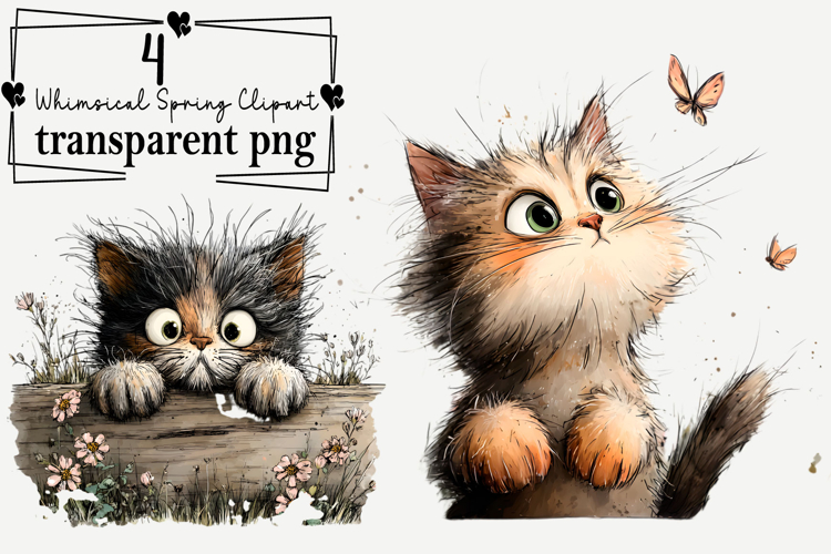 Whimsical Spring Cats PNG Clipart Watercolor PNG