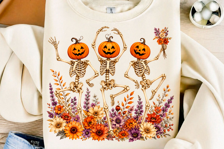 Dancing Pumpkin Skeletons Halloween PNG