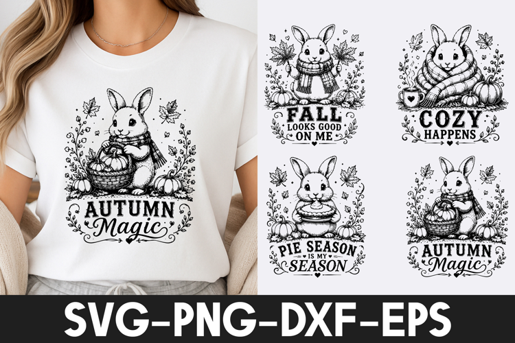 Autumn Bunny Pumpkin Magic SVG PNG