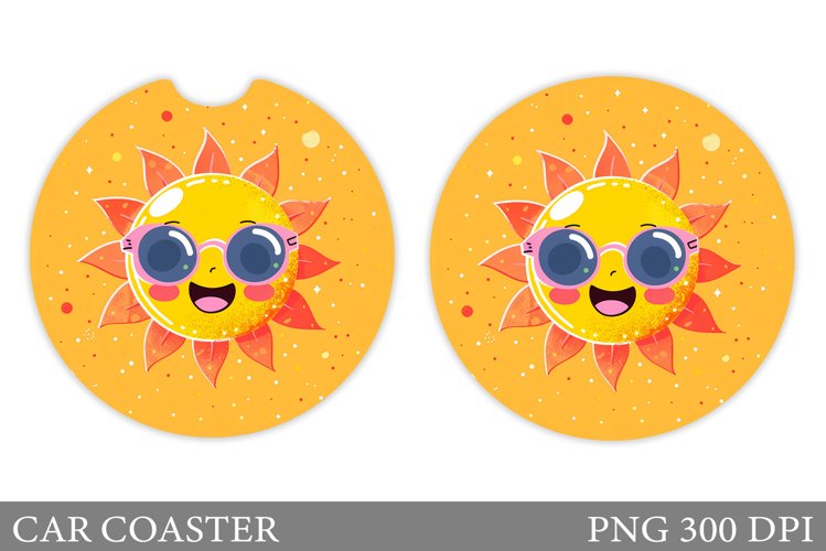 Positive Sun Car Coaster Design. Cute Sun Sublimation