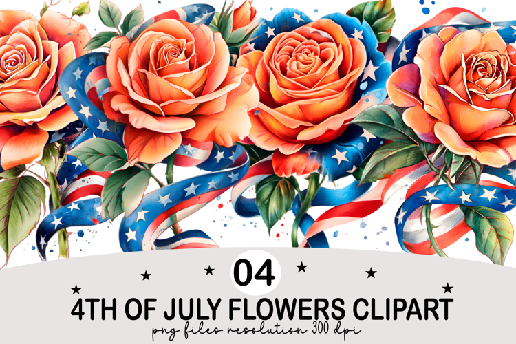 4th Of July Flowers Clipart Watercolor png
