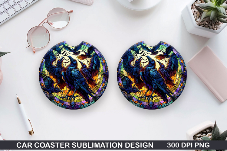 Crows Car Coaster Sublimation| Crows Coaster PNG Design