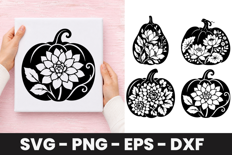 Dahlia Floral Pumpkin SVG PNG