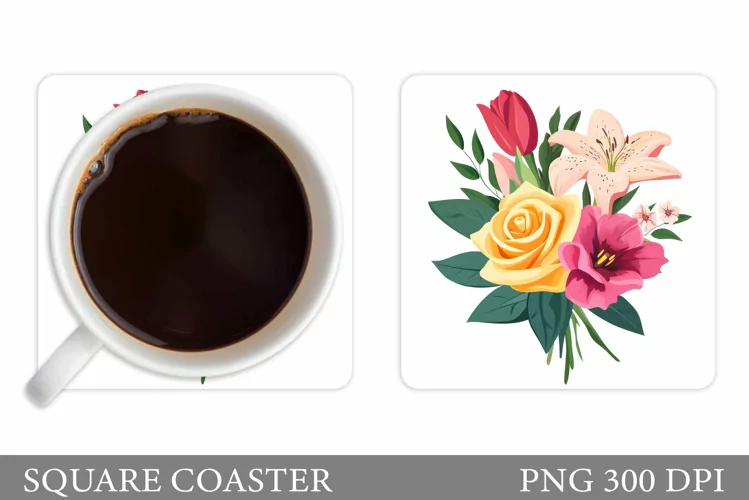 Flowers Coaster Sublimation. Floral Coaster Design