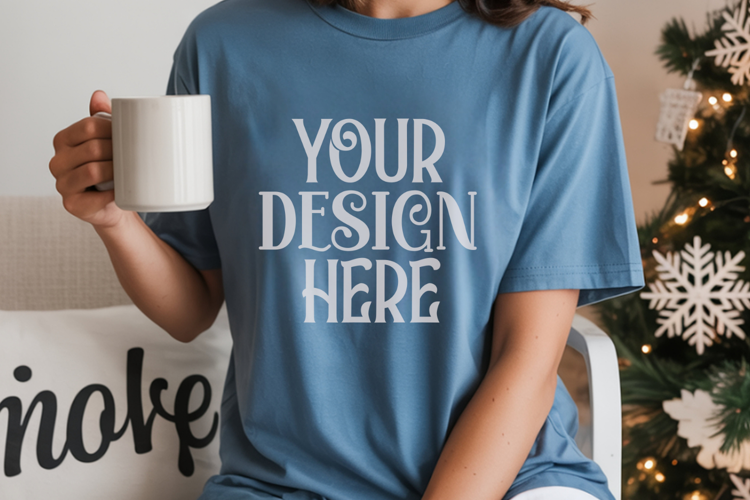 Blue Jean Comfort Colors 1717 Christmas Mockup, CC 1717