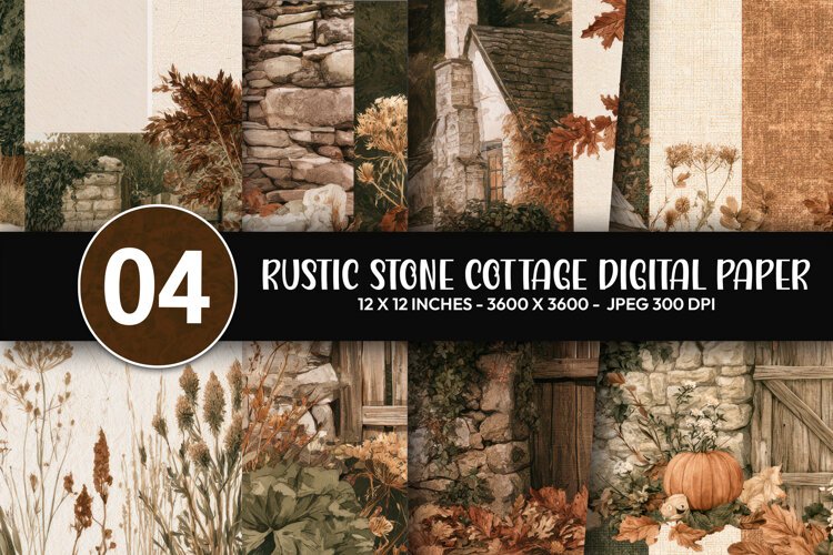 Rustic Stone Cottage Digital Paper example image 1
