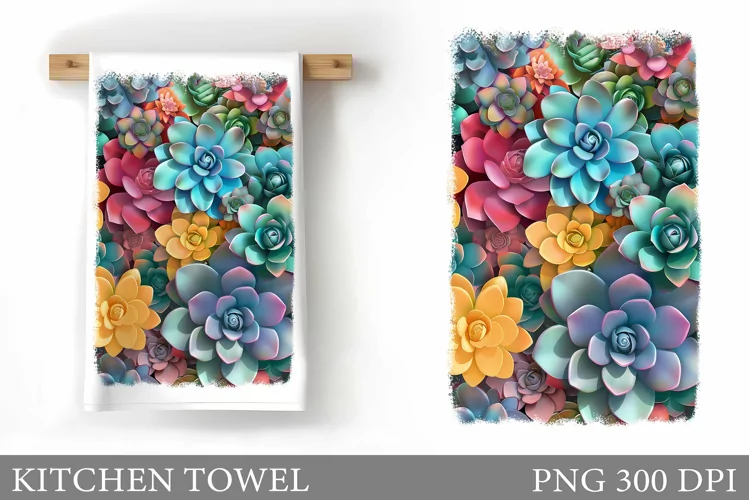 Succulents Kitchen Towel. Plants Kitchen Towel Sublimation