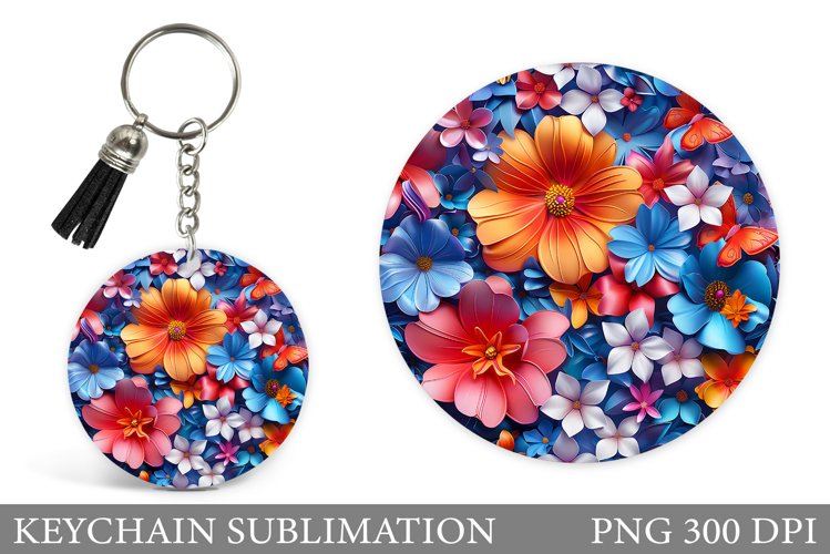 3D Flowers Keychain Design. Butterflies Keychain Sublimation example image 1