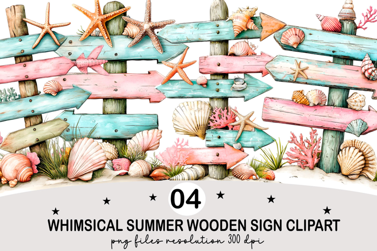 Whimsical Summer Wooden Sign Clipart Watercolor png