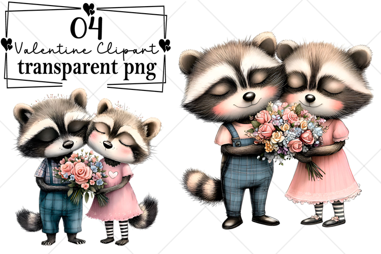 Whimsical Forest Valentine Animals Clipart Watercolor PNG