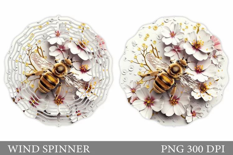3D Bee Wind Spinner Design. Flowers Wind Spinner Sublimation